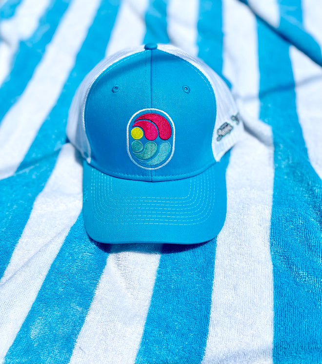 Load image into Gallery viewer, Caribbean Blue Icon Trucker Hat
