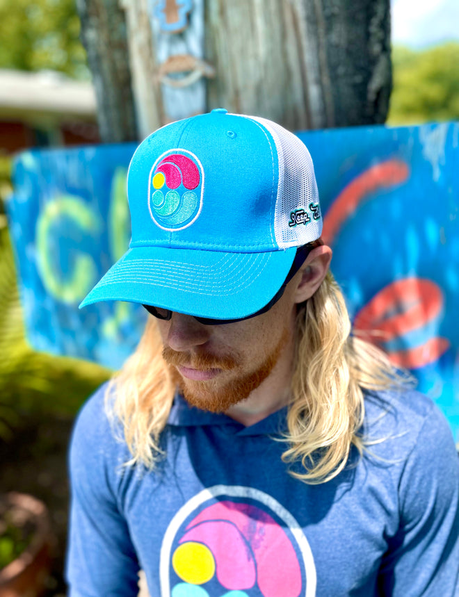 Load image into Gallery viewer, Caribbean Blue Icon Trucker Hat
